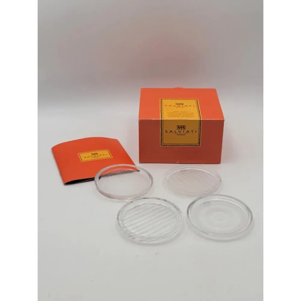Salviati Venezia Set of 4 Crystal Coasters Art Glass with Box Vintage Italy